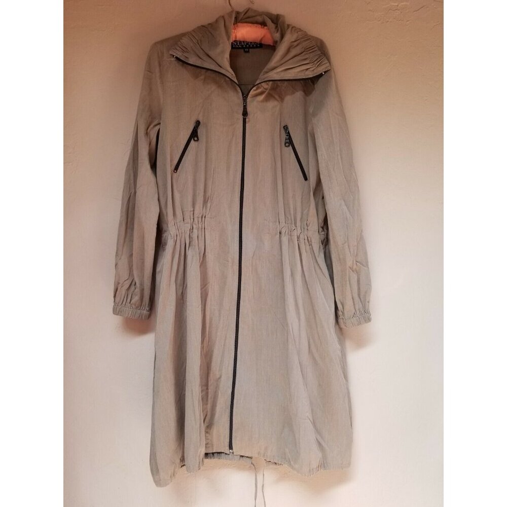 Staples USA Womens Trench Jacket XS Full Zipper Ruched Stretch Waist Brown